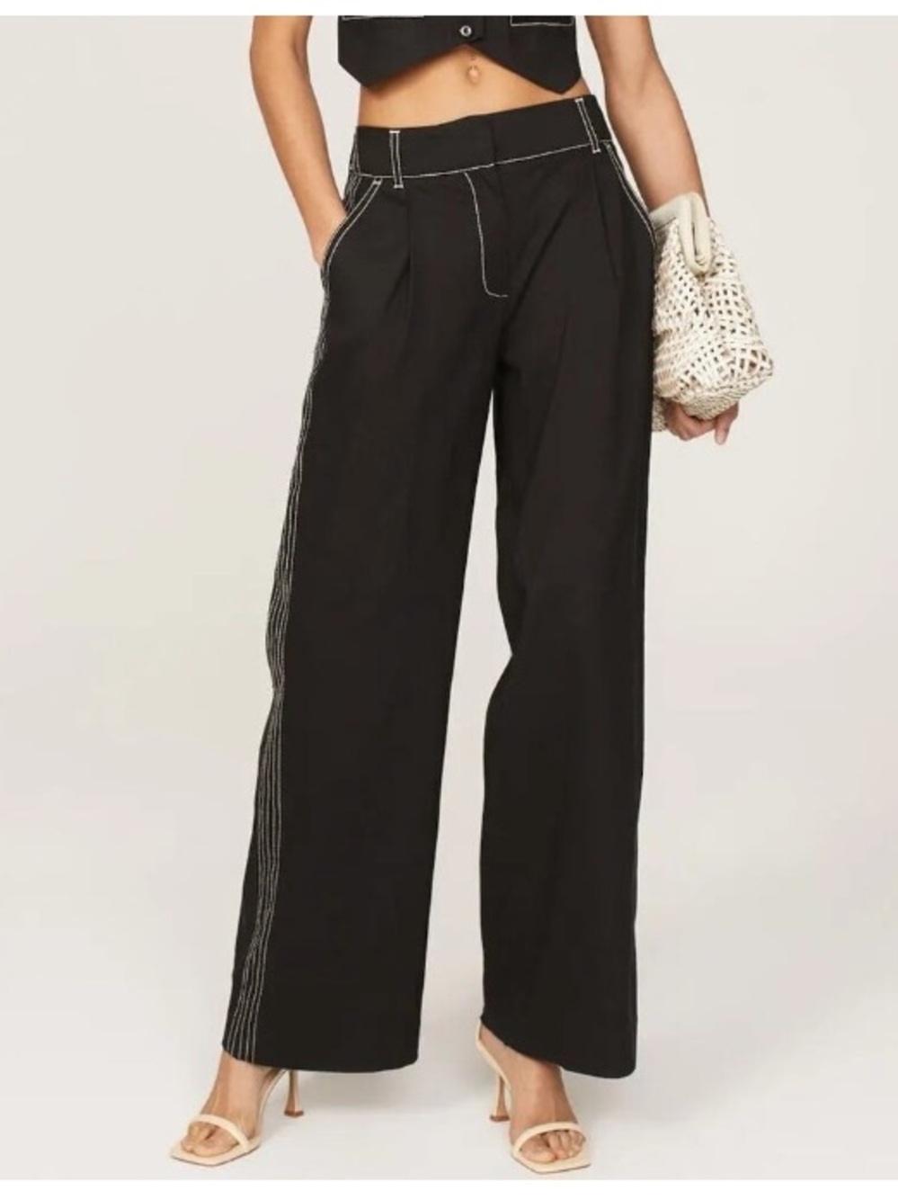 Jonathan Simkhai Tavar Linen Blend High Rise Relaxed Wide Leg Pant Black XS